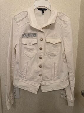 White House Black Market White Embroidered Pocket Military-Style Jacket